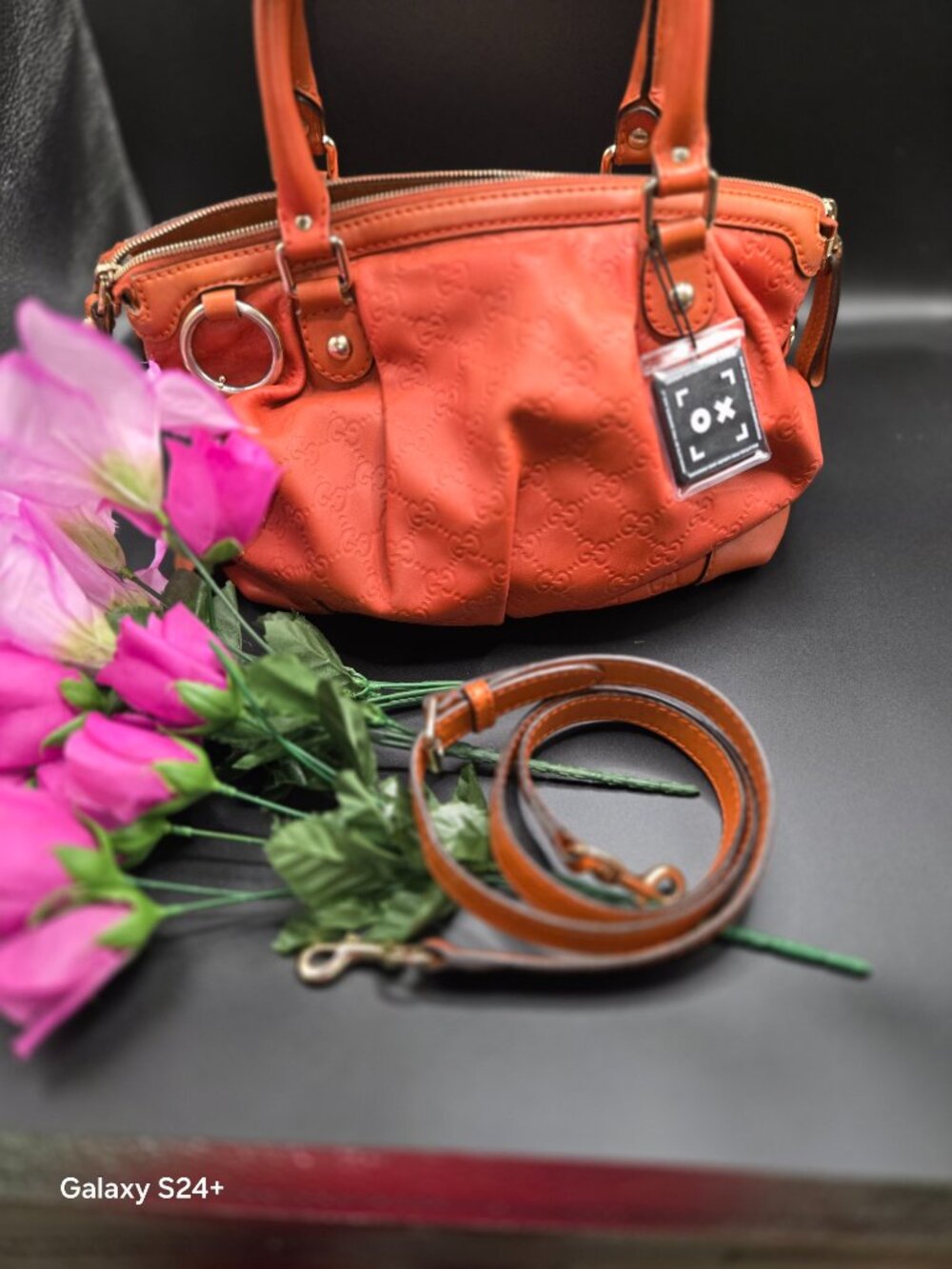 Gucci Guccissima Leather Boston Bag Orange Coral Crossbody Satchel